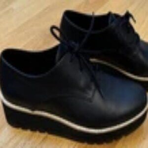 Eileen Fisher Eddy Women's Black Smooth Leather Platform Oxford Size 6.5 M